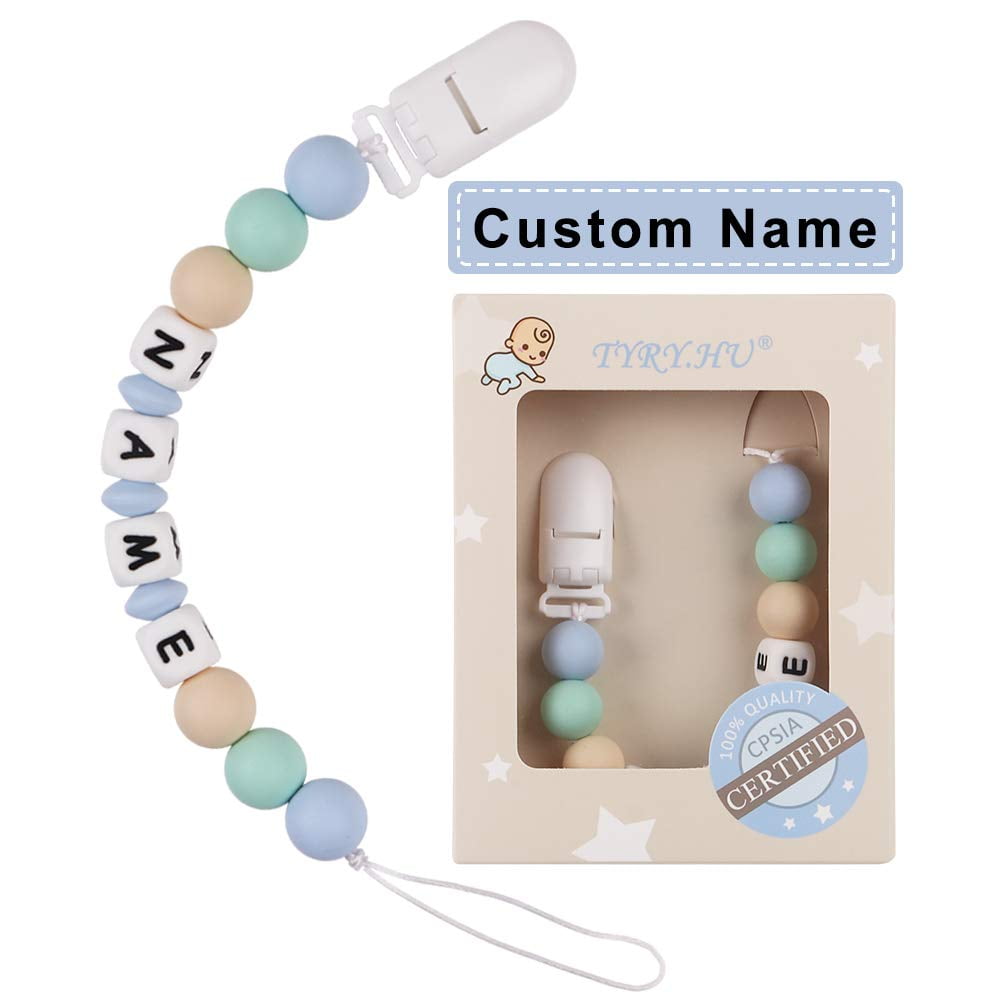 Personalized pacifier clip Binky holder Wooden baby name gift White Elephant 