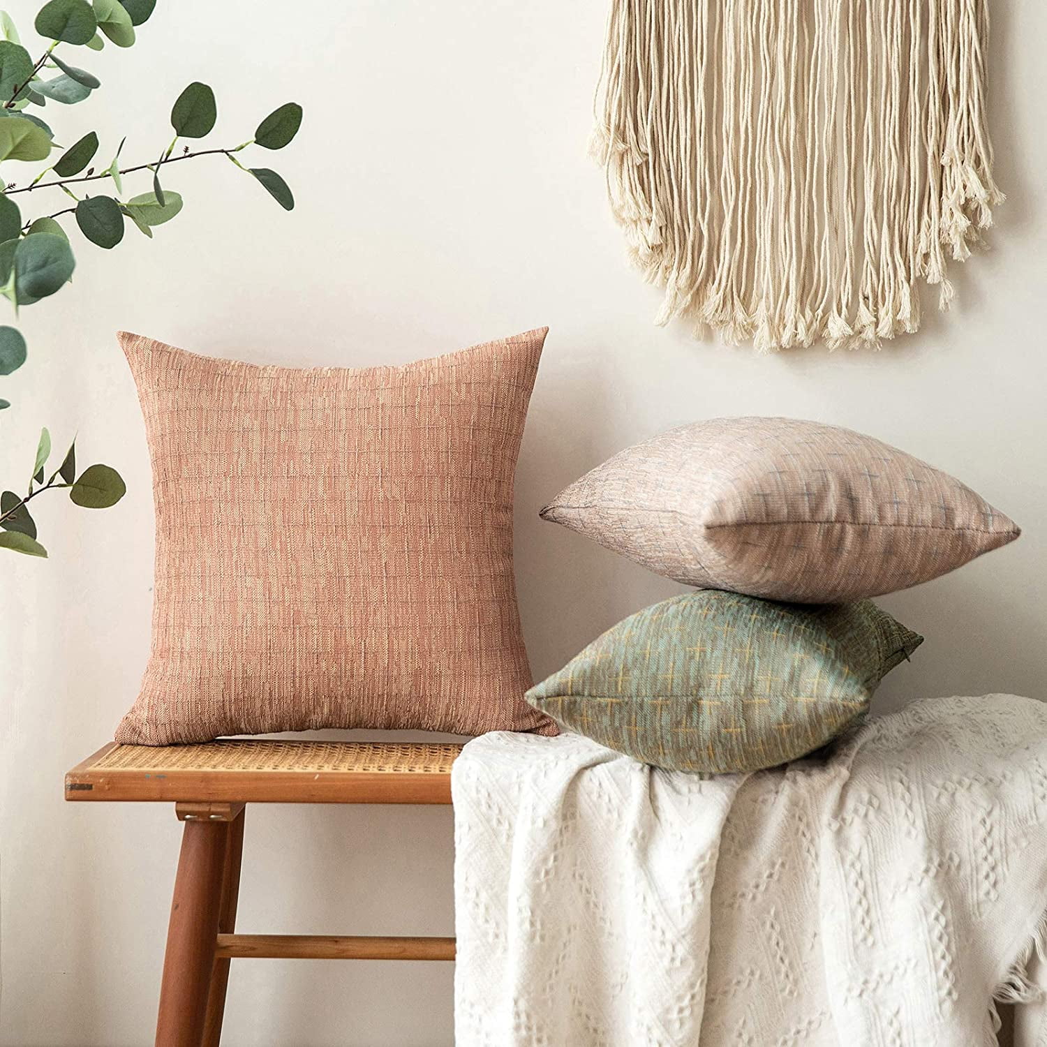Htooq Pack Of 2 Decorative Burlap Linen Throw Pillow Covers Modern Farmhouse Pillowcase Rustic Woven Textured Cushion Cover For Sofa Couch Bed 12x20 I