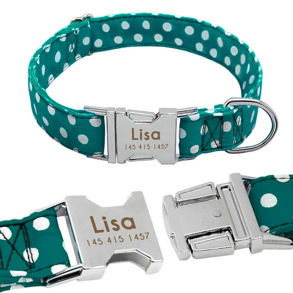 Didog Cute Polka Dots Personalised Dog Collar Metal Name ID Tag Engraved Adjustable