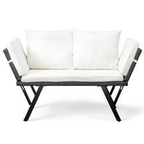 Zimtown Convertible Outdoor Sofa, Wicker Rattan Daybed with Adjustable Armrests, Includes Cushions & Pillows, 53/70x24x33in, Gray & Beige