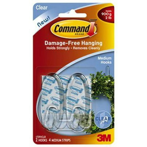 3M Medium Clear Wall Hooks - General Use - 2 Pack, Clear, Quantity 6