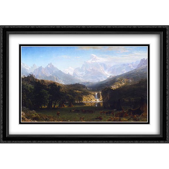 The Rocky Mountains, Lander's Peak 2x Matted 40x28 Large Black Ornate Framed Art Print by Bierstadt, Albert