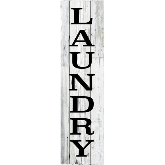 Cskhip Black and White Laundry Vertical Wood Print Sign Wooden Sign Rustic Wall Art Home Decoration 4x16 inch