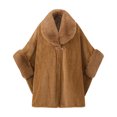 thumbnail image 2 of Samdudou Fall Coats for Women Elegant Cloak Waffle Textured Knit Cape Faux Fur Trimmed Neckline Front Clasp Closure Outerwear for Evening Events Sophisticated Wardrobe, 2 of 5