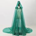 thumbnail image 2 of Yvsxxv 1Pc Green Starry Glitter Hooded Cloak Shiny Formal Outerwear for Women Men, 2 of 7