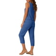 thumbnail image 5 of Frostluinai Womens Summer 2 Piece Sets Square Neck Sleeveless Crop Tank Tops Capris Jogger Pants Matching Sets Travel Outfits with Pocket Blue M, 5 of 6
