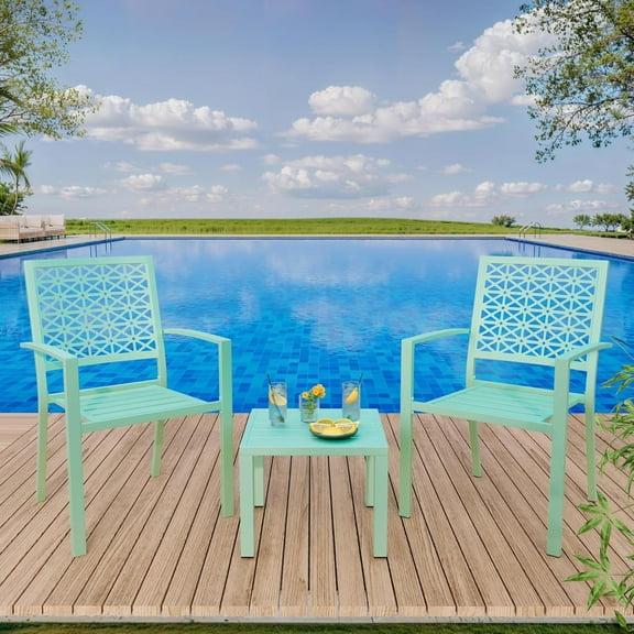 Emorefun 3 Piece Metal Outdoor Furniture Set, Stackable Bistro Table and Chairs for Patio, Garden, Balcony, Light Green