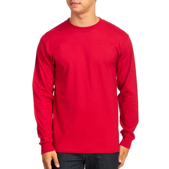 Hanes Men's Long Sleeve 100% Cotton Beefy T-Shirt Big Sizes, Deep Red, 2XLarge
