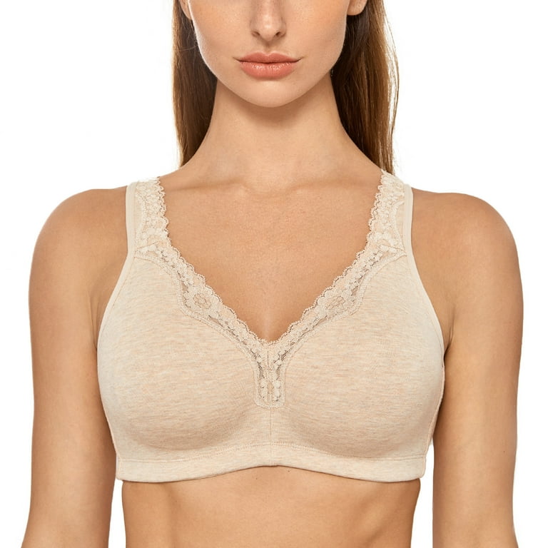 Delimira Women's Wireless Contton Bras Lace Plus Size Non-Foam Comfort  Bralette 