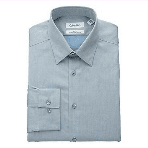 Calvin Klein Men's Slim Fit Non Iron Herringbone Solid, Sage, 15 34/35