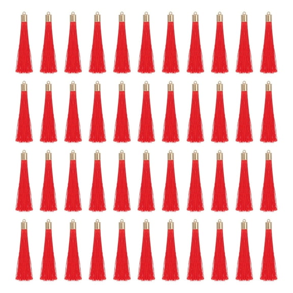 Uxcell 100 Pcs Bookmark Tassels with Gold Cap 2.4" Tassels for DIY Red