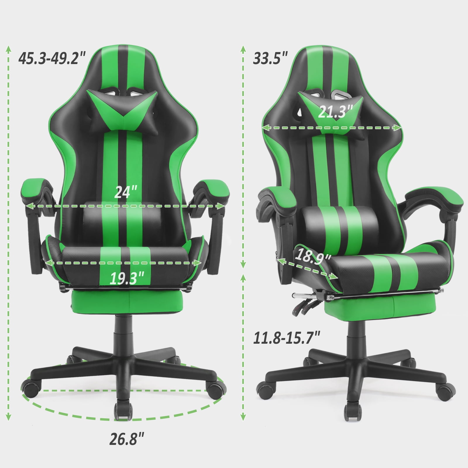 Luxvie Gaming Chair with Footrest High Back Computer Office Gamer Chair with Massage and Headrest Lumbar Support Swivel Seat Ergonomic Game Chair for Adults, Green