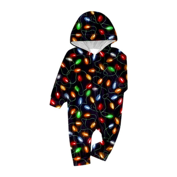 Fiaer Christmas Matching Family Onesie Pajamas Hoodie One Piece Pajamas Zipper Thermal Sleepwear Loungewear Baby 9M