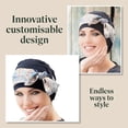 thumbnail image 4 of MASUMI Chemo Organic Headwear - YANNA Headscarf | Cancer Headwear for Women with Hair Loss | Alopecia Hats & Coverings | Turban | 95% Breathable Bamboo (Navy Mosaica Linea), 4 of 9