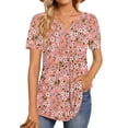 thumbnail image 2 of Fantaslook Womens Tunic Tops Casual Short Sleeve Shirts V Neck Button Pleated Blouses Floral Summer Tops, 2 of 8