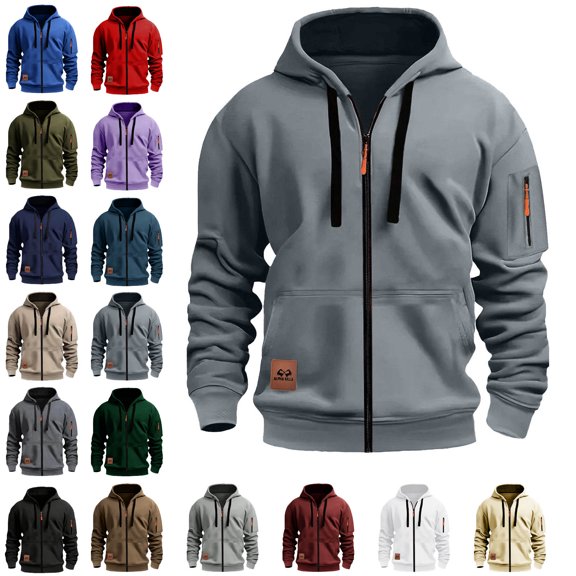 Danhjin Men's Solid Color Hoodies Full Zipper Jackets Long Sleeve Fashion Sweatshirts Casual Fall Winter Outdoor Outwear Coats