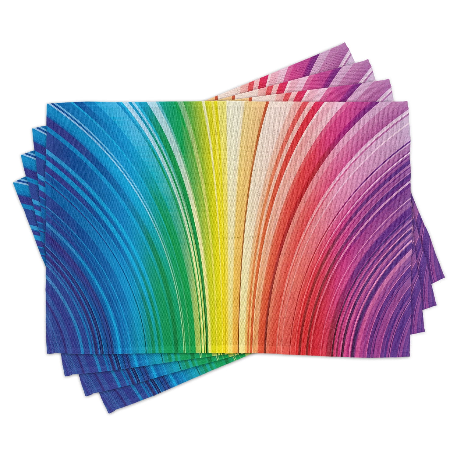 Colorful Placemats Set of 4 Abstract Psychedelic Warped Contour Stripes