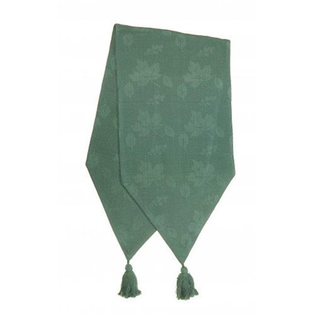 13 x 54 in. Ribbed Table Runner with Tassels, Hunter Green