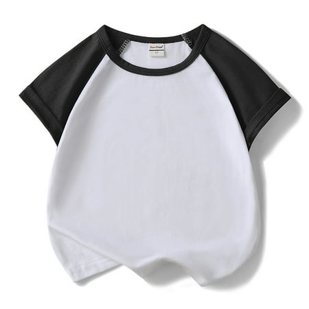 MIXUE Toddler Girls Tops & T-Shirts Baseball Color Block Crew Neck Short Sleeve Tops Streetwear Black 3-4 Years