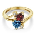 thumbnail image 3 of Gem Stone King 18K Yellow Gold Plated Silver Red Garnet Persian Blue Moissanite Ring for Women (1.83 Cttw, Heart Shape 6MM, Gemstone January Birthstone, Size 7), 3 of 6