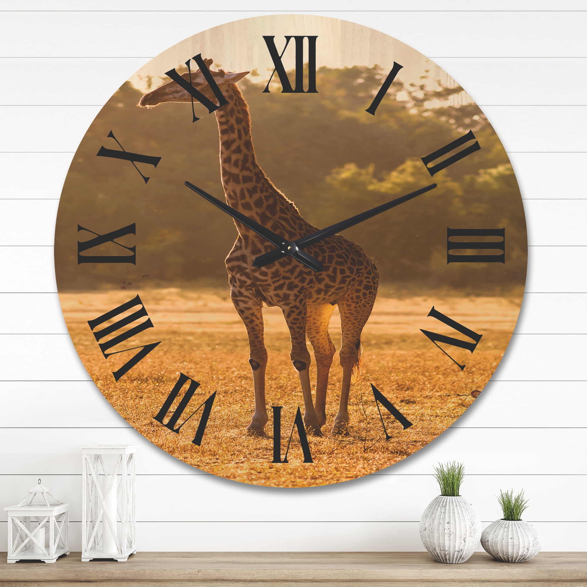 Designart 'African Giraffe In The Wildlife II' Farmhouse Wood Wall Clock