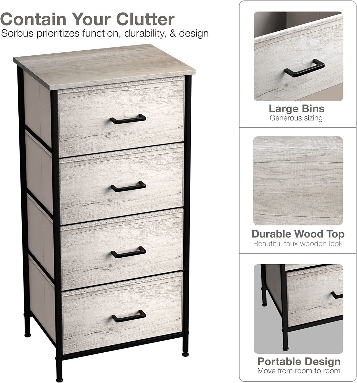 Sorbus Tall Fabric Storage Dresser - Stand Up Tower of Drawers for Bedroom, Dorm, Closet, Living Room, Entryway, & More - Skinny Nightstand Organizer