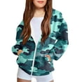 thumbnail image 2 of SGFCWSX Girls Full Zip Hoodie Fleece Sweatshirts Kids Camouflage Loose Sweatshirt Jacket Mint Green Size 5 Years, 2 of 8