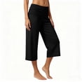 thumbnail image 5 of Pants for Women Capri Fold Over Cropped Pant Stretch Low Rise Wide Leg Yoga Bottoms, S, 5 of 7