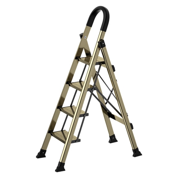 4-Step Folding Ladder, Portable Anti-Slip Aluminum Step Stool, 330lb Capacity, Sturdy Wide Pedals for Home, Kitchen, Office Use, Gold