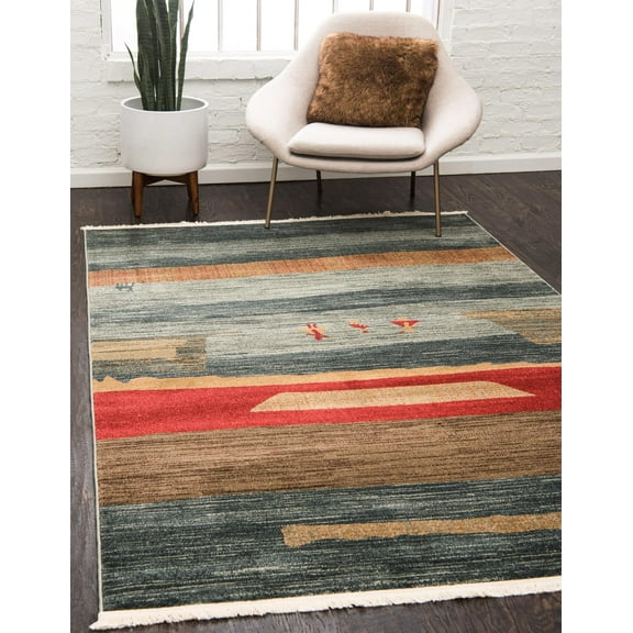 Rugs.com Kashkuli Gabbeh Collection Rug – 6' x 9' Blue Medium Rug Perfect For Bedrooms, Dining Rooms, Living Rooms