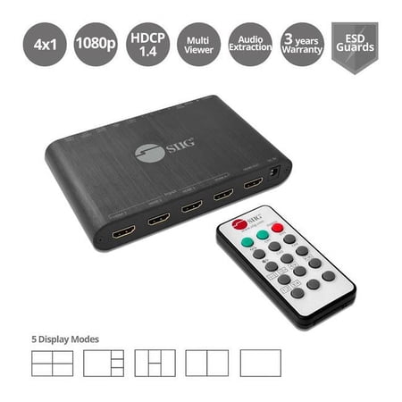 UPC: 0662774043371 | SIIG CE-H25R11-S1 4 x 1 HDMI Seamless Quadsplit Multi Viewer Switcher