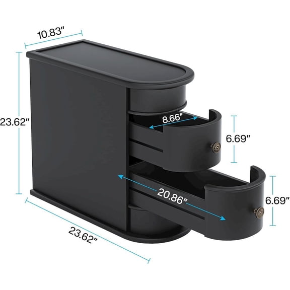 Emoottoo 10.8" Black End Table with 2 Drawers - Slim Vintage Nightstand