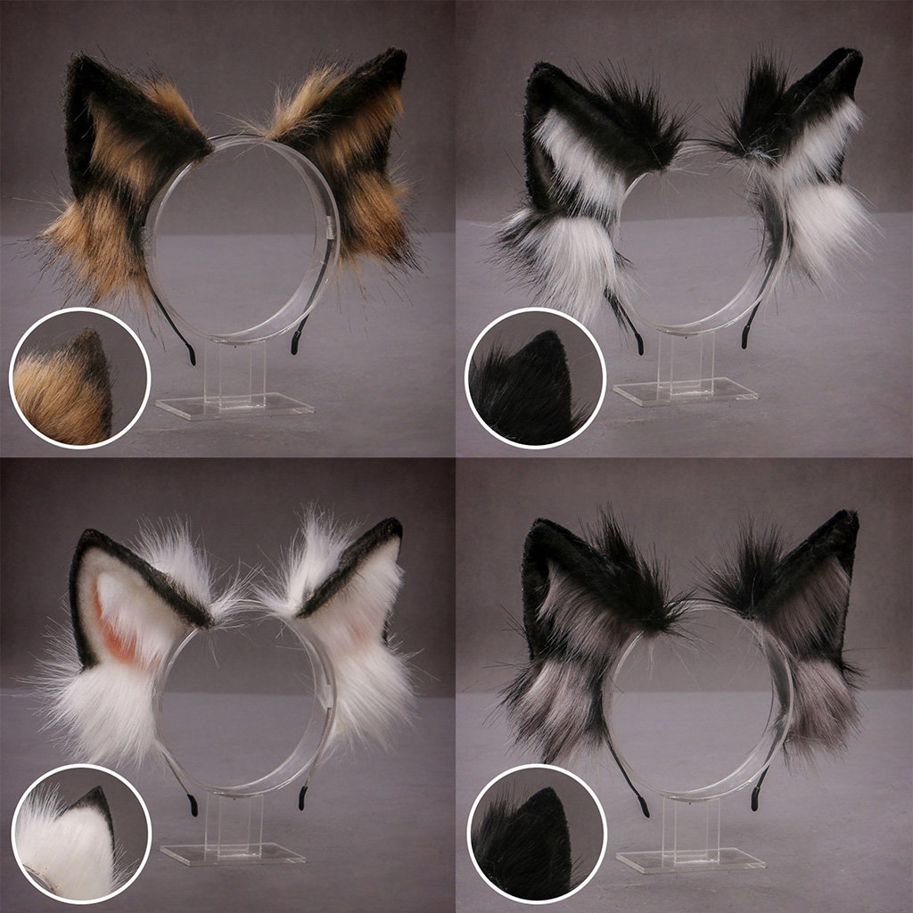 Faux Fur Wolf Ears Headband Realistic Furry Animal Hair Hoop Cosplay Costume