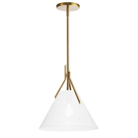 Dainolite NIC-101P-AGB 1 Light Incandescent Pendant, Aged Brass with Opal Glass