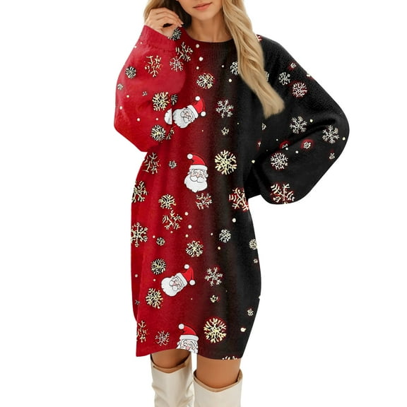 Kixjoy Sweater Dress for Women Long Sleeve Plus Size Christmas Dress Fall Thermal Crew Neck Sweater Dress Casual Loose Fit Fall Outfits for WomenVermilion XL