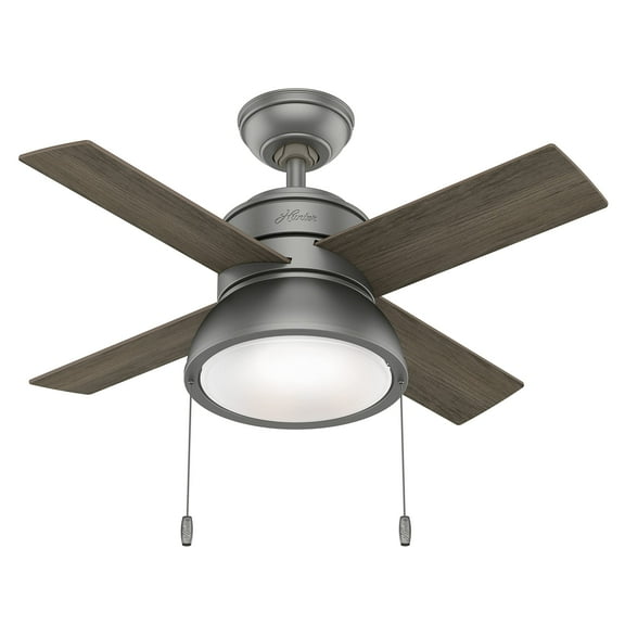 Restored Hunter Fan 36 inch Contemporary Matte Silver Finish Indoor Ceiling Fan with Pull Chain and LED Light, 4 Blades (Refurbished)