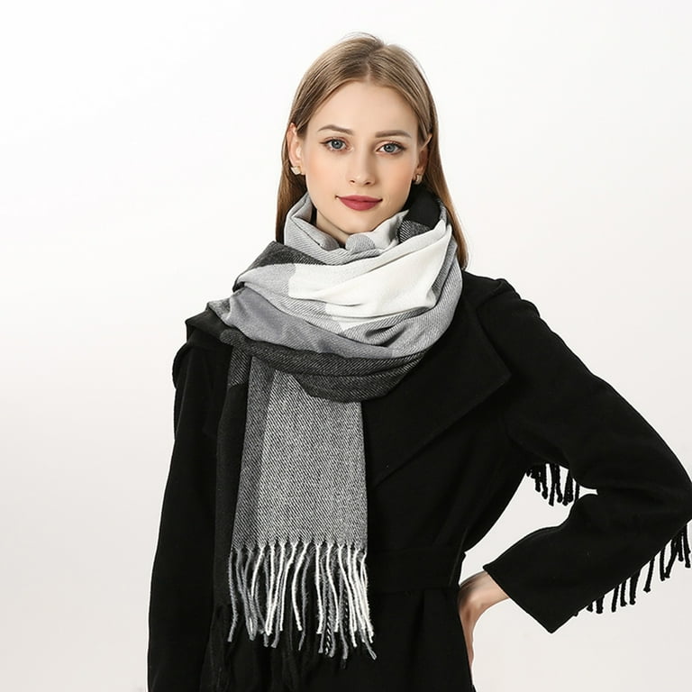 TAIAOJING Women's Scarf Shawls and Wraps Autumn Winter Women Fashion Plaid  Printed Keep Warm Scarf With Tassels Long Scarves Wrap Shawl 70.86x27.55