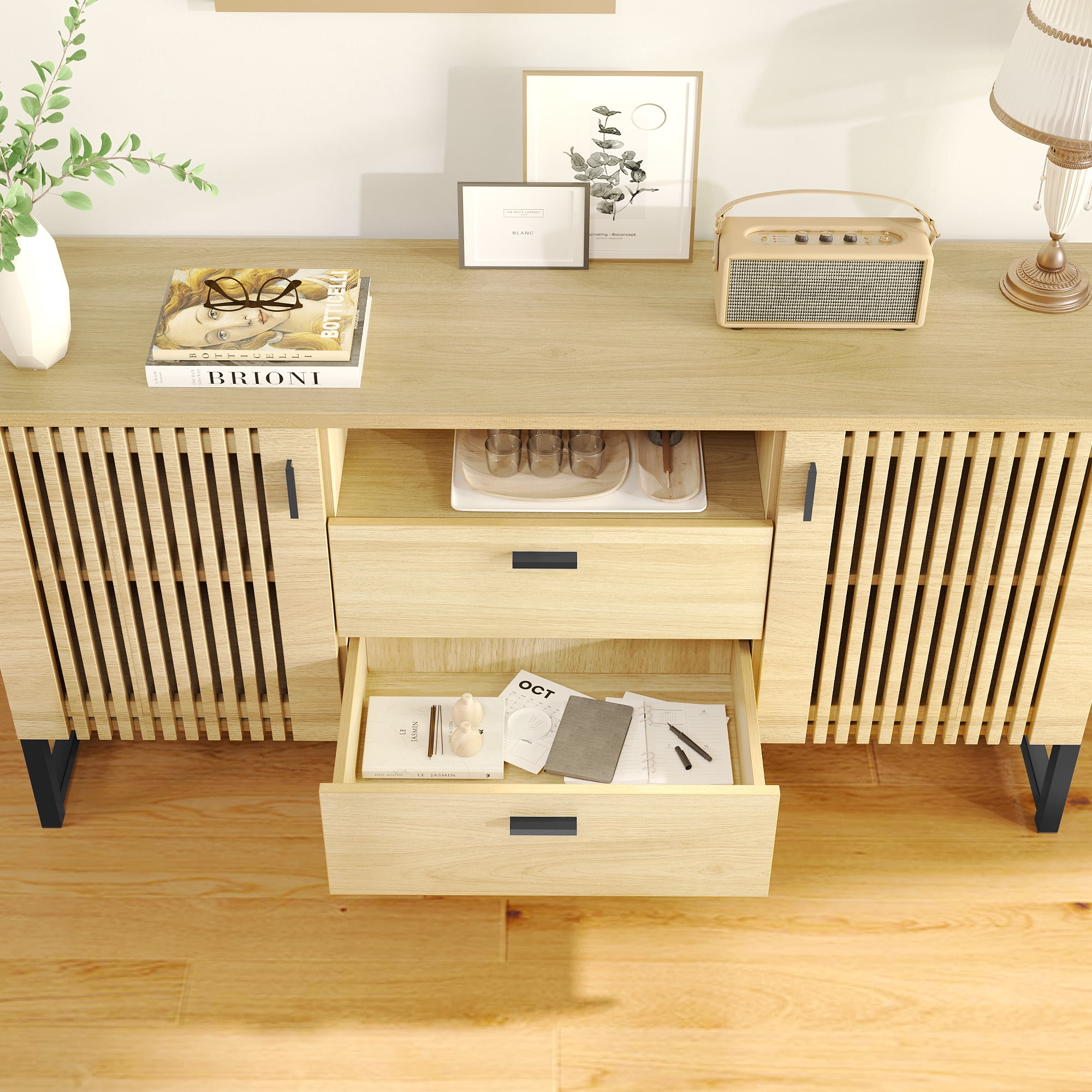 Dextrus 59'' Mid-Century Wood TV Stand Console Media Cabinet with Storage, Entertainment Center for Living Room, Bedroom