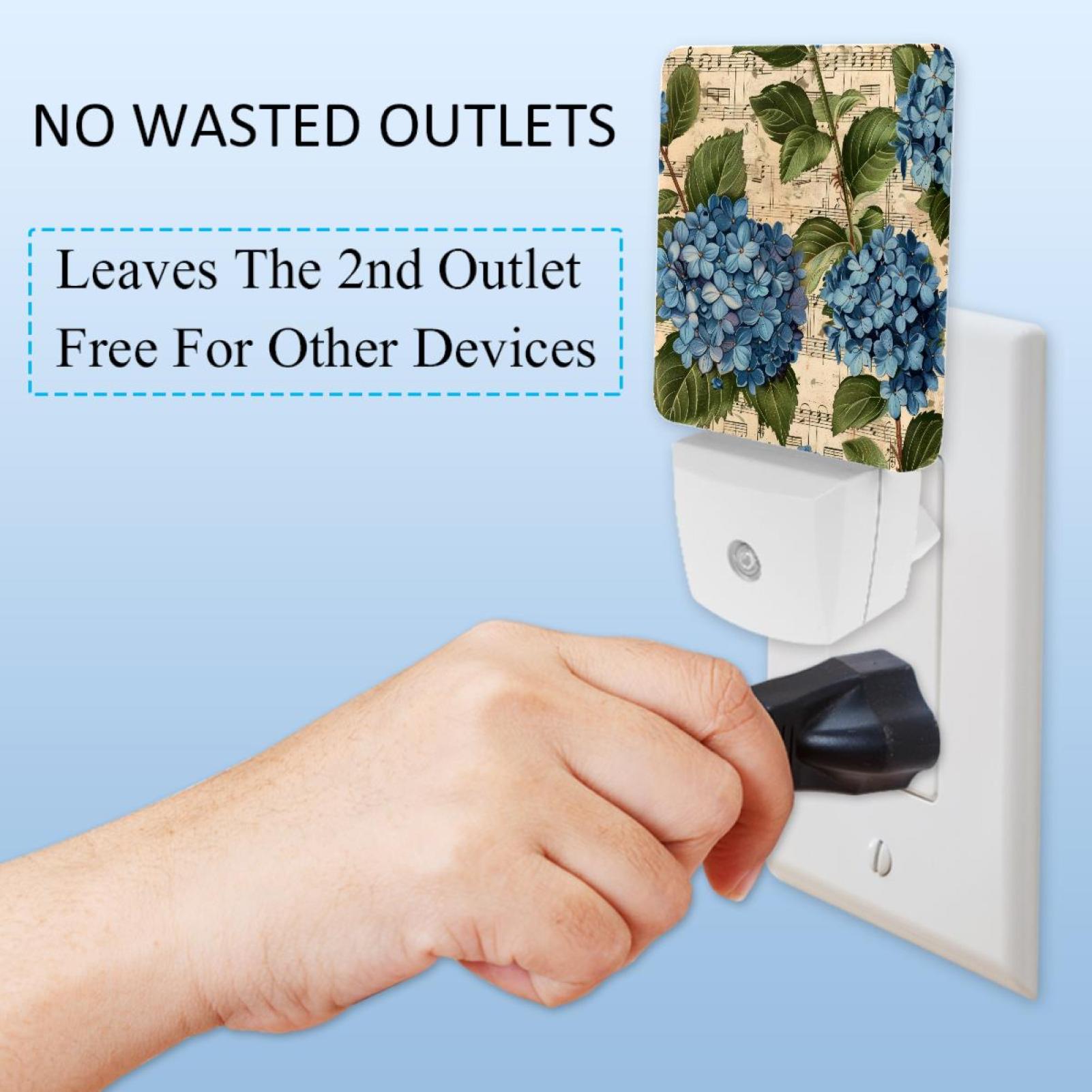 PhooArto Vintage Music Notes Hydrangeas Flowers Plug in LED Night Light Auto Sensor Dusk to Dawn Decorative Night for Bedroom, Bathroom, Kitchen, Hallway, Stairs, Baby's Room, Energy Saving