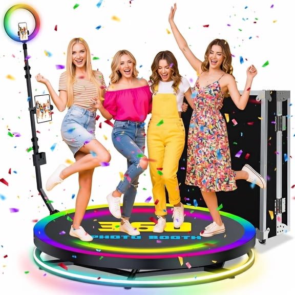 360 Photo Booth Machine with Rotating Selfie Light, 31.5" Automatic Spin Video Booth for Parties, Weddings, Birthdays, and Holidays