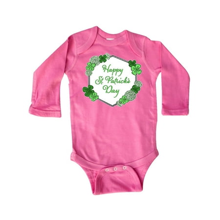 

Inktastic Happy St. Patrick s Day Clovers Gift Baby Boy or Baby Girl Long Sleeve Bodysuit