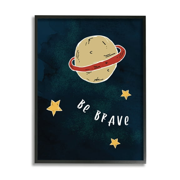 Industries Be Brave Motivational Phrase Planet and Stars 11 in x 14 in Framed Painting Canvas Art Print, by Stupell Home Décor