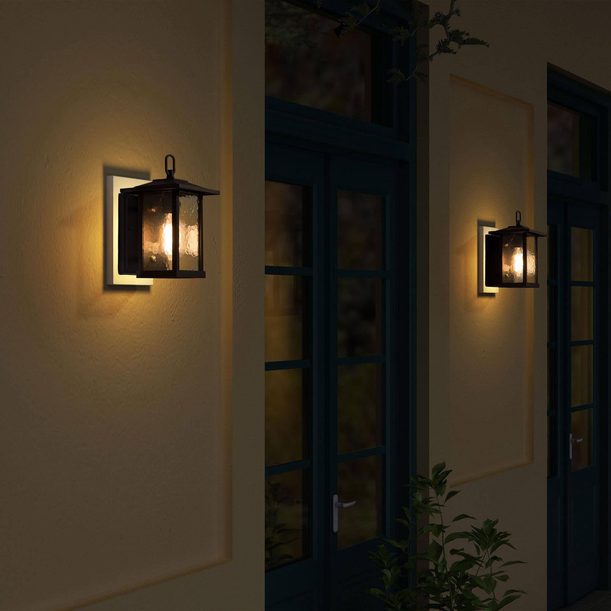 LNC Hansink 12-in H Black and Rippled Glass Medium Base(E-26) Outdoor Wall Light,8"H