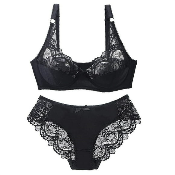 Hot Sale!BKQCNKM Bra and Panty Sets for Women, Plus Size Bras for Women, Lace Underwear for Women, Lace Bras and Underwear Breathable Underwear Set, Plus Size Underwear for Women, Black 90C