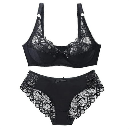 Pavied Bikini Sets for Women Push Up Bras for Women Bra And Panty Sets Lace Bras 2 Pieces Suit Thin Comfortable Breathable Base Set Seamless Underwear Women S Underwear And Bras Black 95B