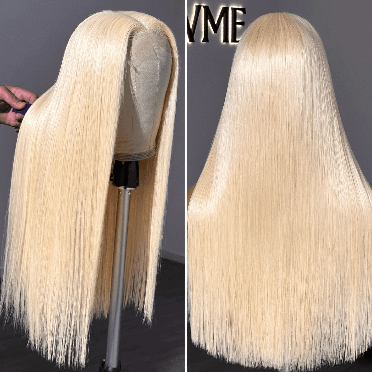 LUVME 16"PreMax Wigs 180% Density Easily Redyed 613 Silky Straight 5x5 Closure HD Lace Glueless Mid Part Long Wig Pre-cut & Plucked & Bleached for Women 1pc