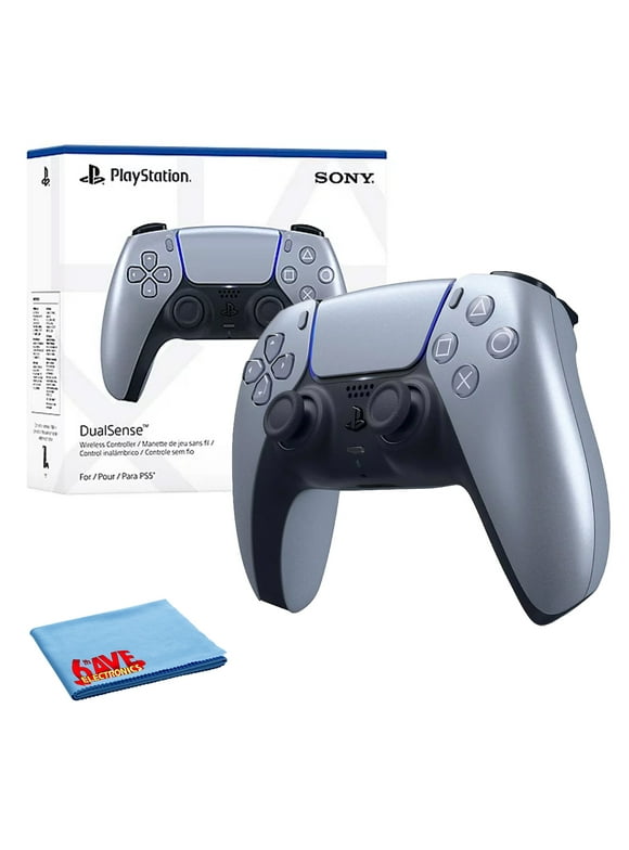 PlayStation 5, PS5 DualSense Wireless Controller - Sterling Silver Bundle With 6Ave Microfiber Cleaning Cloth