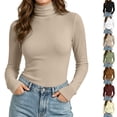 thumbnail image 2 of Jowdiw 3PC Womens Turtleneck Long Sleeve Top Slim Fit Stretch Basic Layering Casual Shirt, 2 of 3