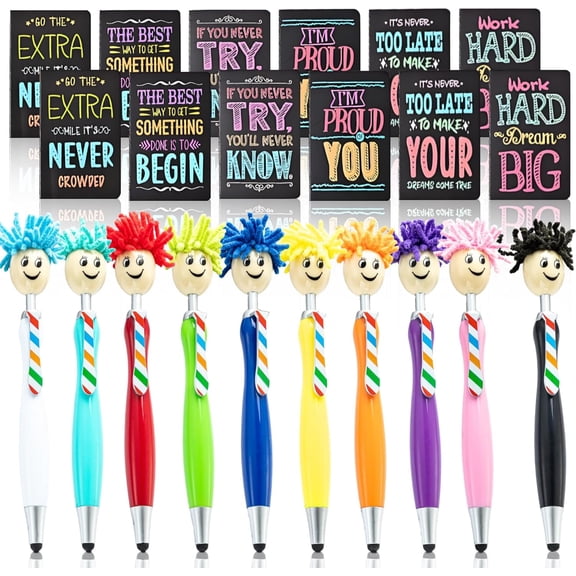 24Pcs Valentines Day Gifts, Ballpoint Pens Motivational Notepads Gifts Set, 12Pcs Mini Journal Lined with stylus pens,12Pcs Pocket Notebooks Bulk Gifts Set for Teachers Office Party Favor S