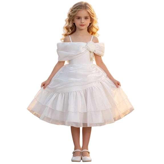 Rhuody Girls Dress Sleeveless Elegant Shoulder Flower Girl Dress A Line Party Formal Gown Fashion Wear